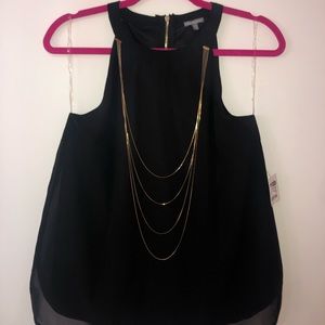 Black Flowy Tank Blouse with Gold Chain Accents